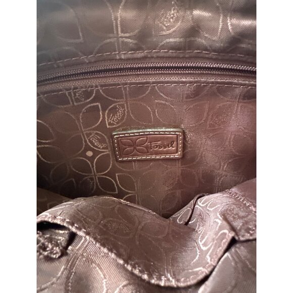 Fossil Brown Leather Handbag With Floral Interior Lining & Multiple Compartments - Picture 5 of 5